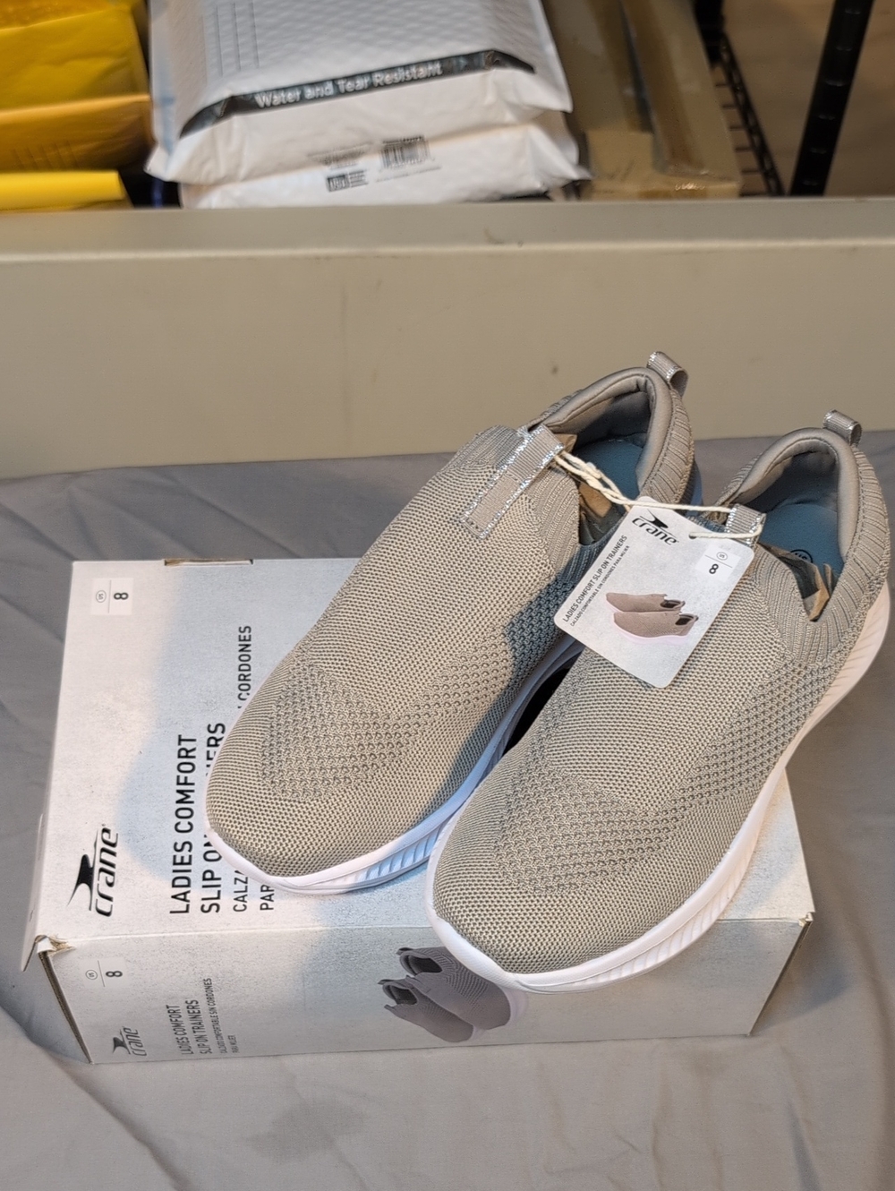 Crane. Ladies Comfort Slip On Trainers. Size: 8. Color: Beige. Brand New W/Tags.